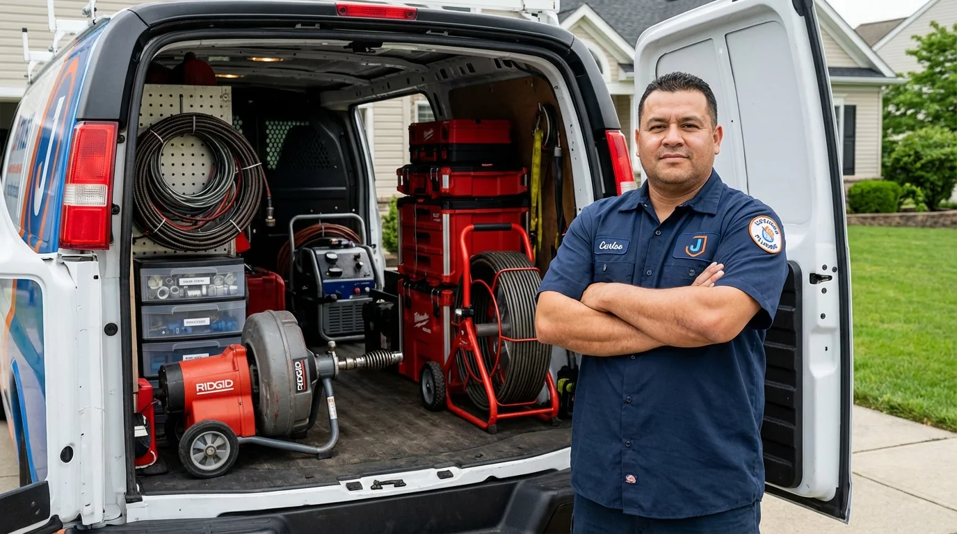 Professional drain cleaning equipment and Johns Plumbing LLC plumber in Niverville