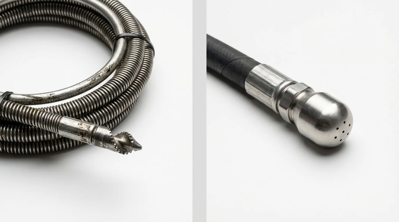 Drain snake cable and hydro jetting nozzle used for drain cleaning in Niverville, NY