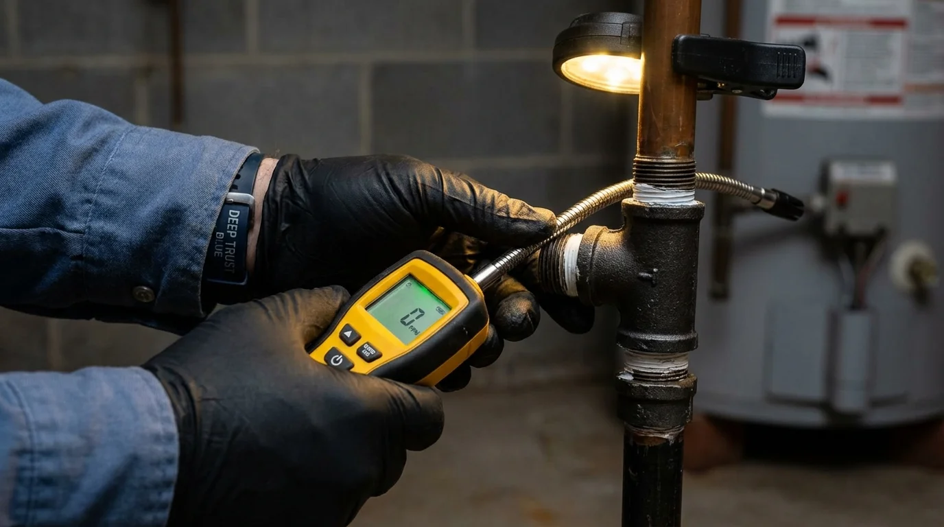 Gas leak detection with electronic sniffer by Johns Plumbing LLC in Niverville