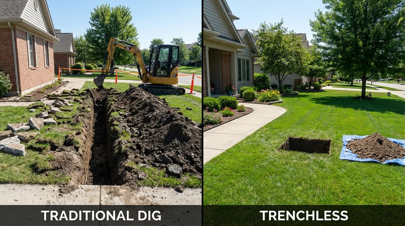 Trenchless sewer repair with minimal yard damage versus traditional excavation in Niverville, NY